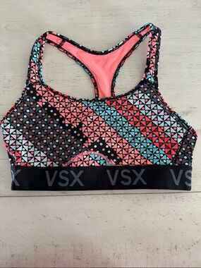 VSX Coral Black Teal Geometric Racerback Sports Bra